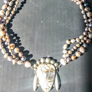 one of a kind Taxco silver  and pearl  necklace